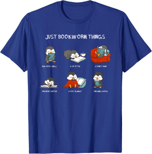 Just Bookworm Things Nerd Book Reading Books Reader Penguin T-Shirt - T-Shirt | Royal