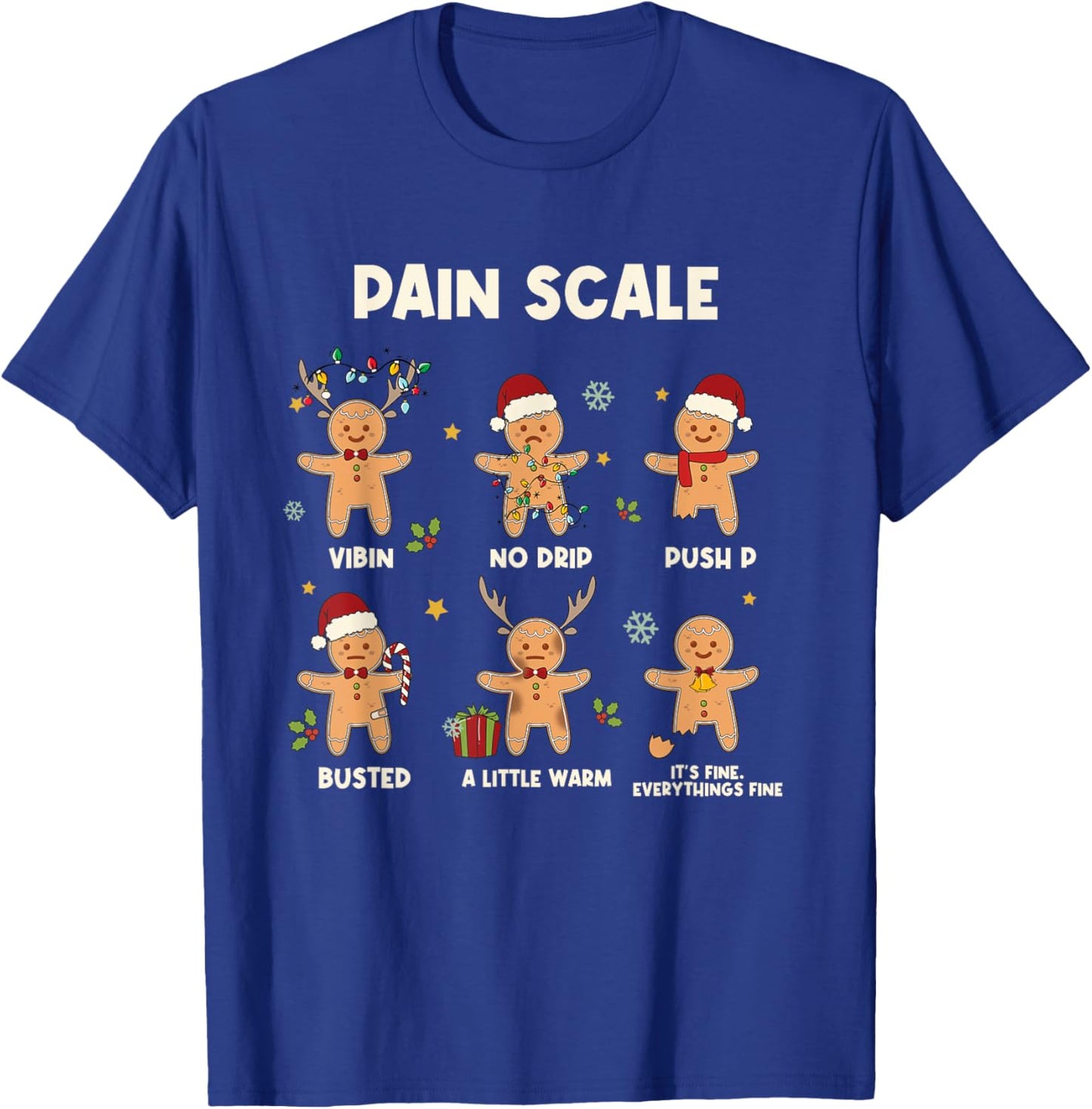 Funny Gingerbread Nurse Pain Scale Christmas Aide Nurse T-Shirt - T-Shirt | Royal