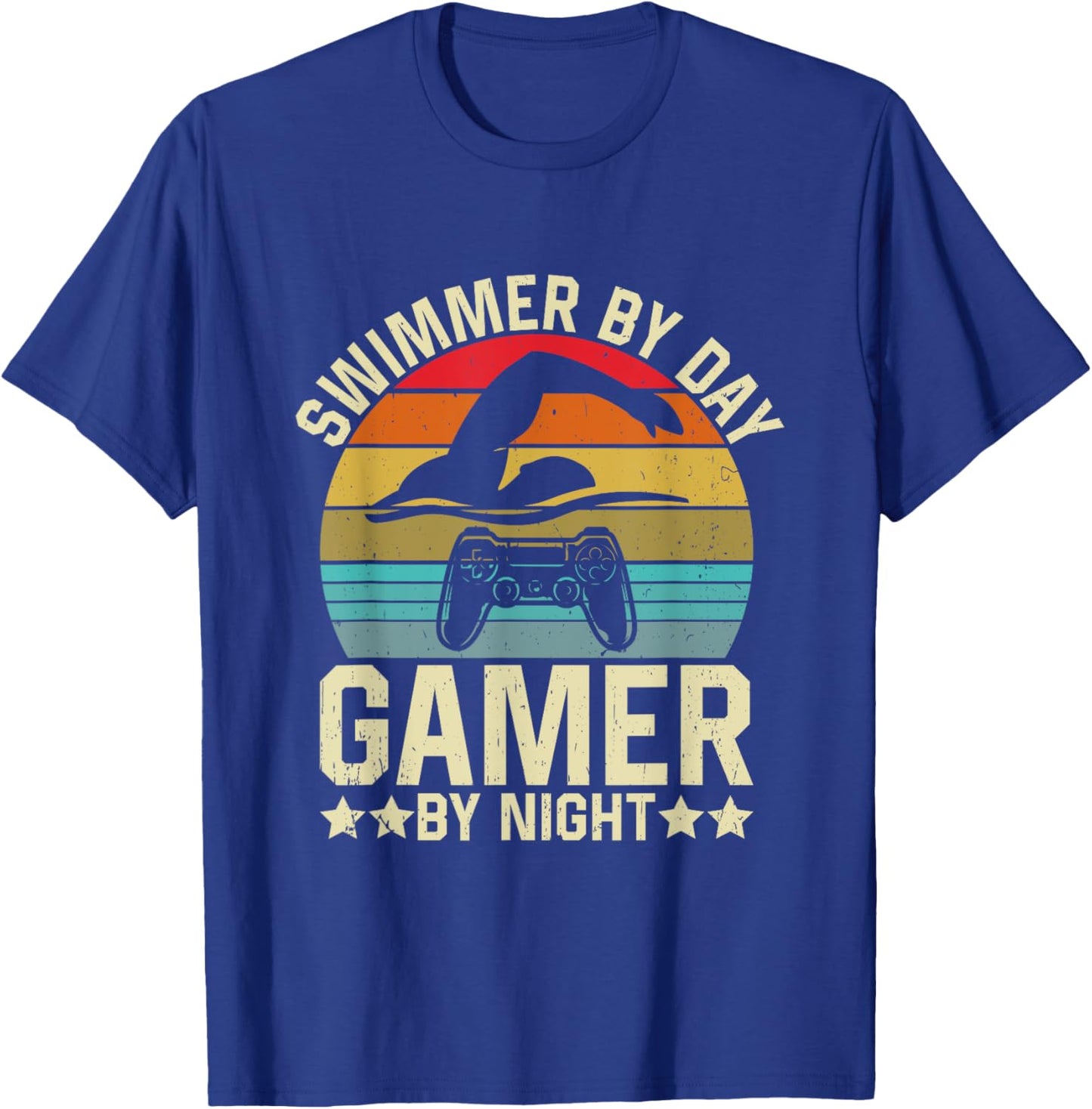 Swimmer By Day Gamer By Night Swimming Video Games Lover T-Shirt - T-Shirt | Royal