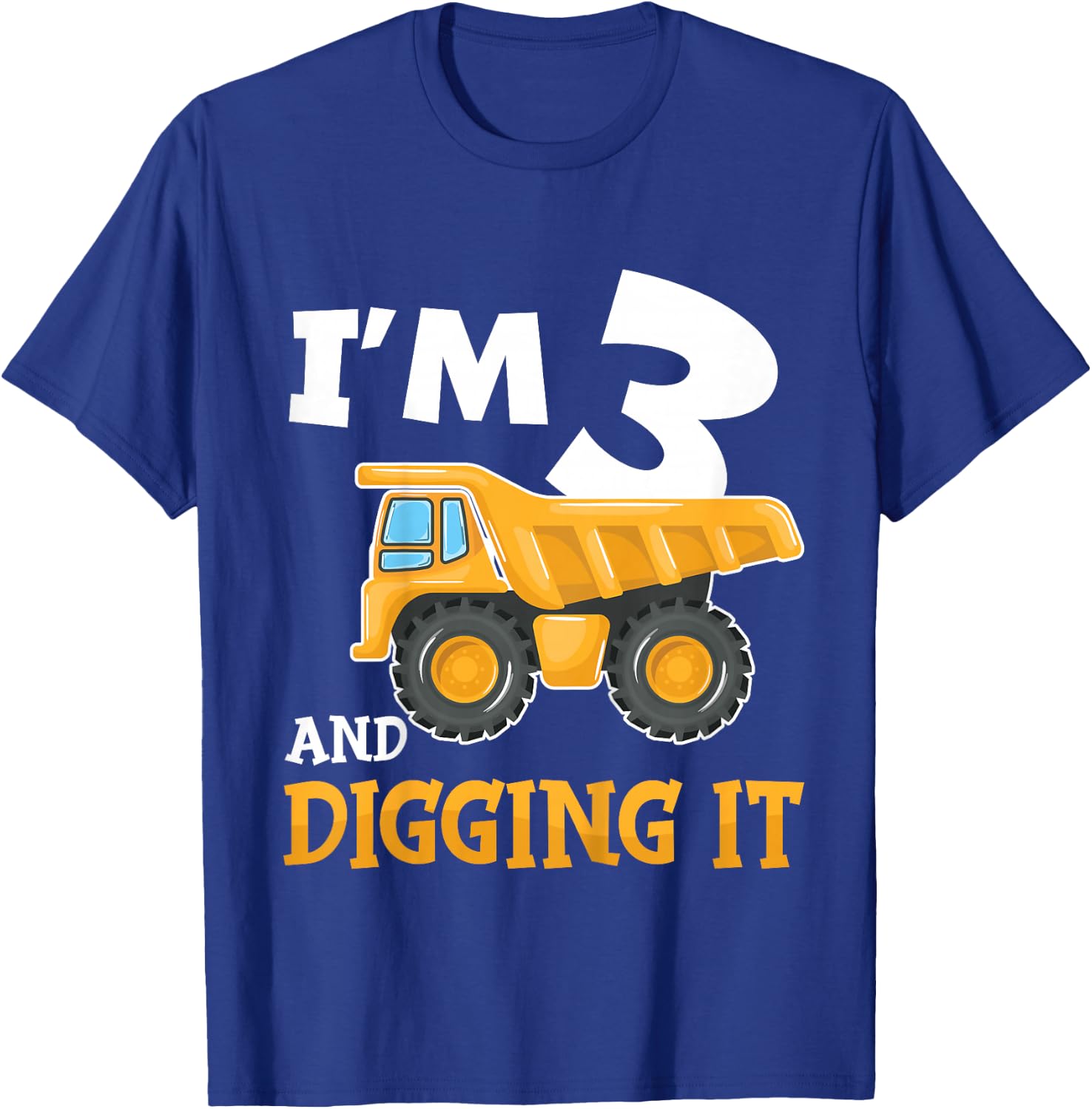 Kids Three 3yr 3rd Birthday Construction Boy 3 Years Old T-Shirt - T-Shirt | Royal