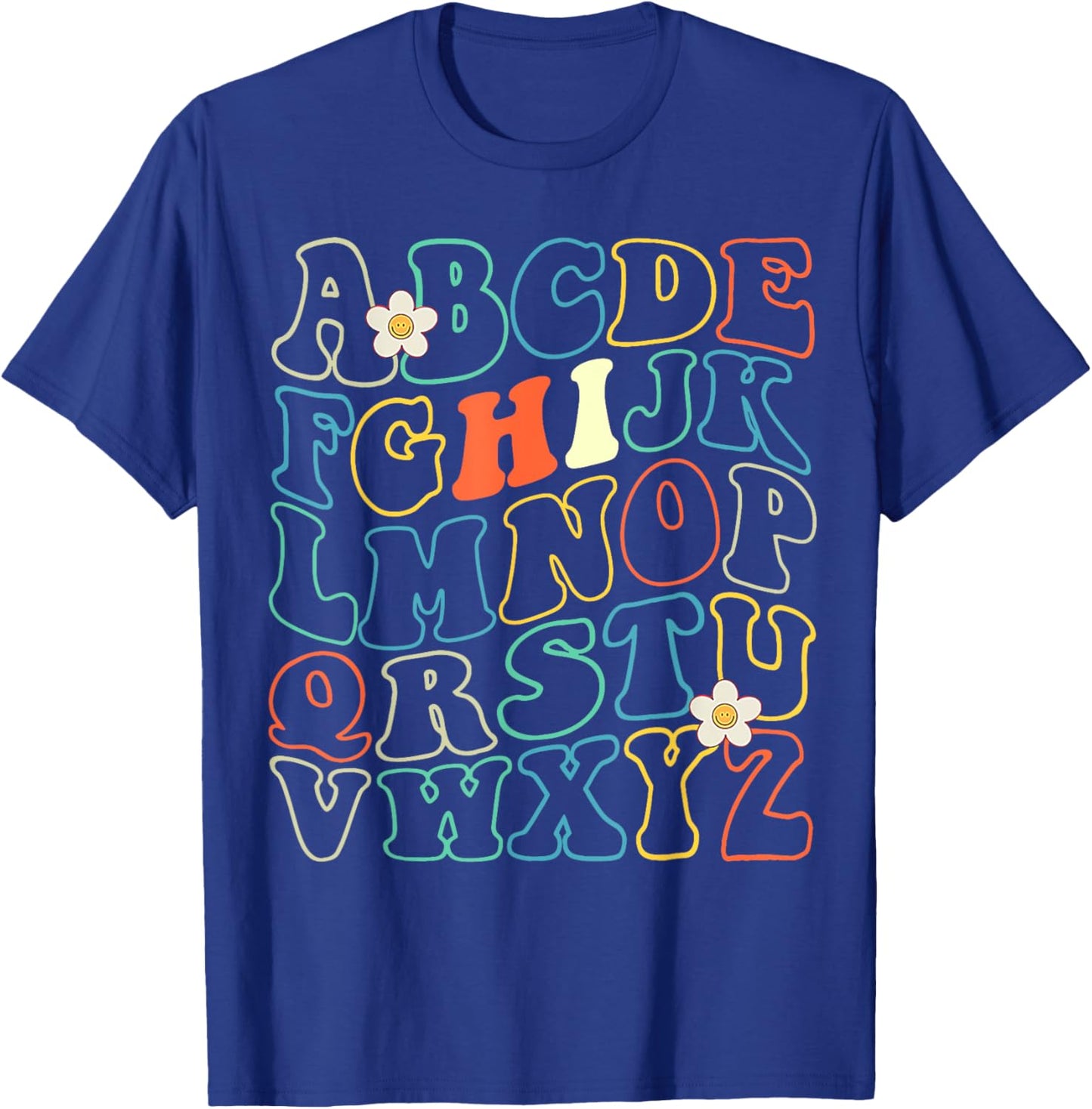 Funny Kindergarten Hi Alphabet Groovy Back To School Teacher Men Women Girls Kids T-Shirt - T-Shirt | Royal