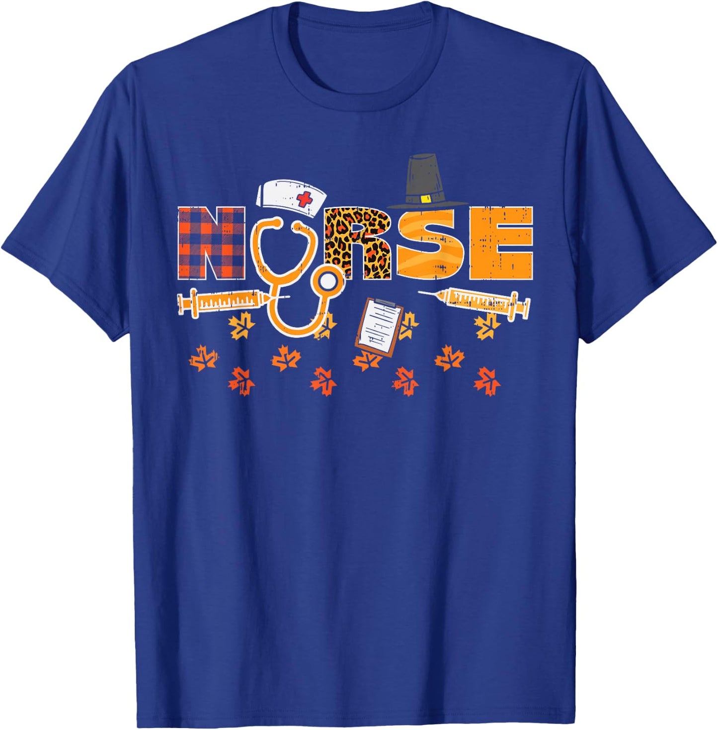 Thanksgiving Leopard Plaid Nurse Fall Scrub Top RN Men Women T-Shirt - T-Shirt | Royal