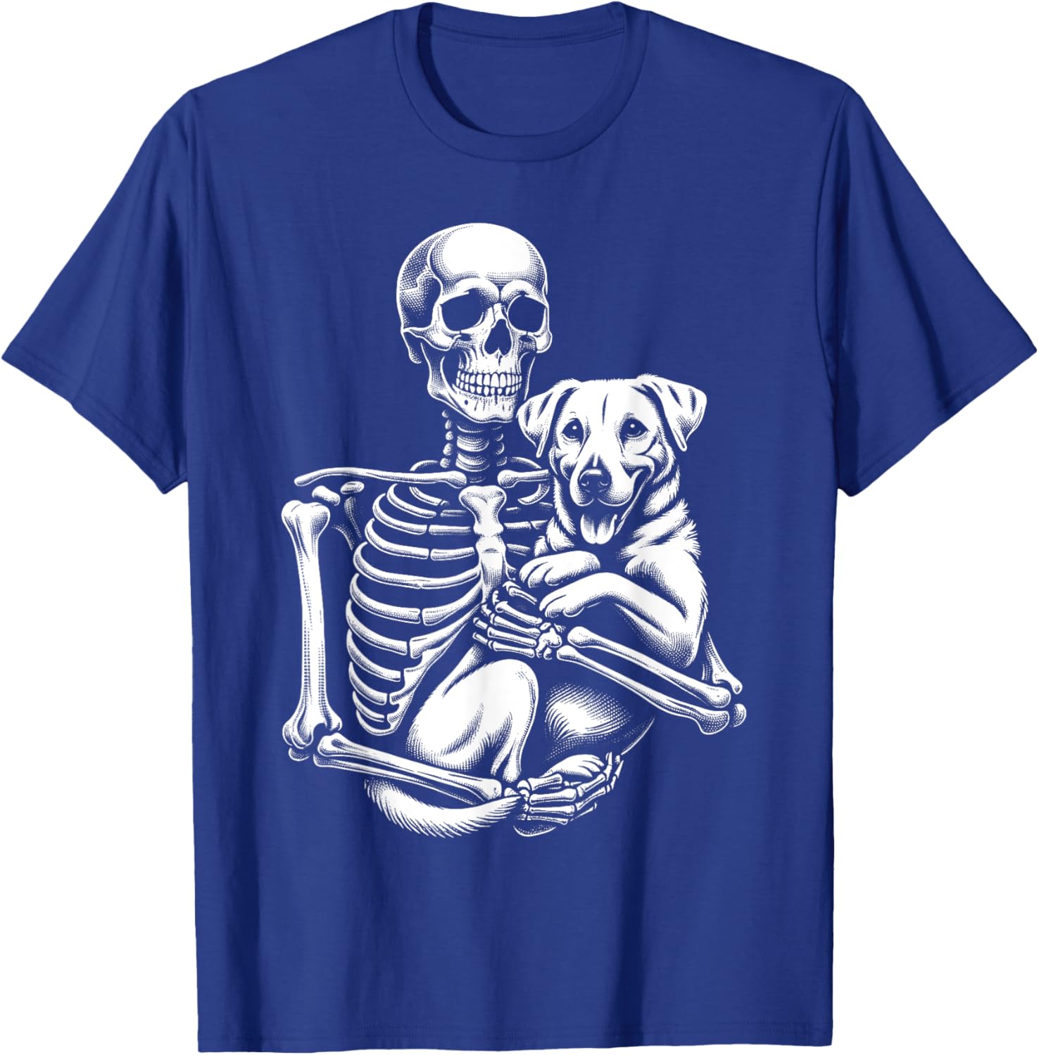 Skeleton Holding A Dog Funny Lazy Halloween Costume Skull T-Shirt - T-Shirt | Royal
