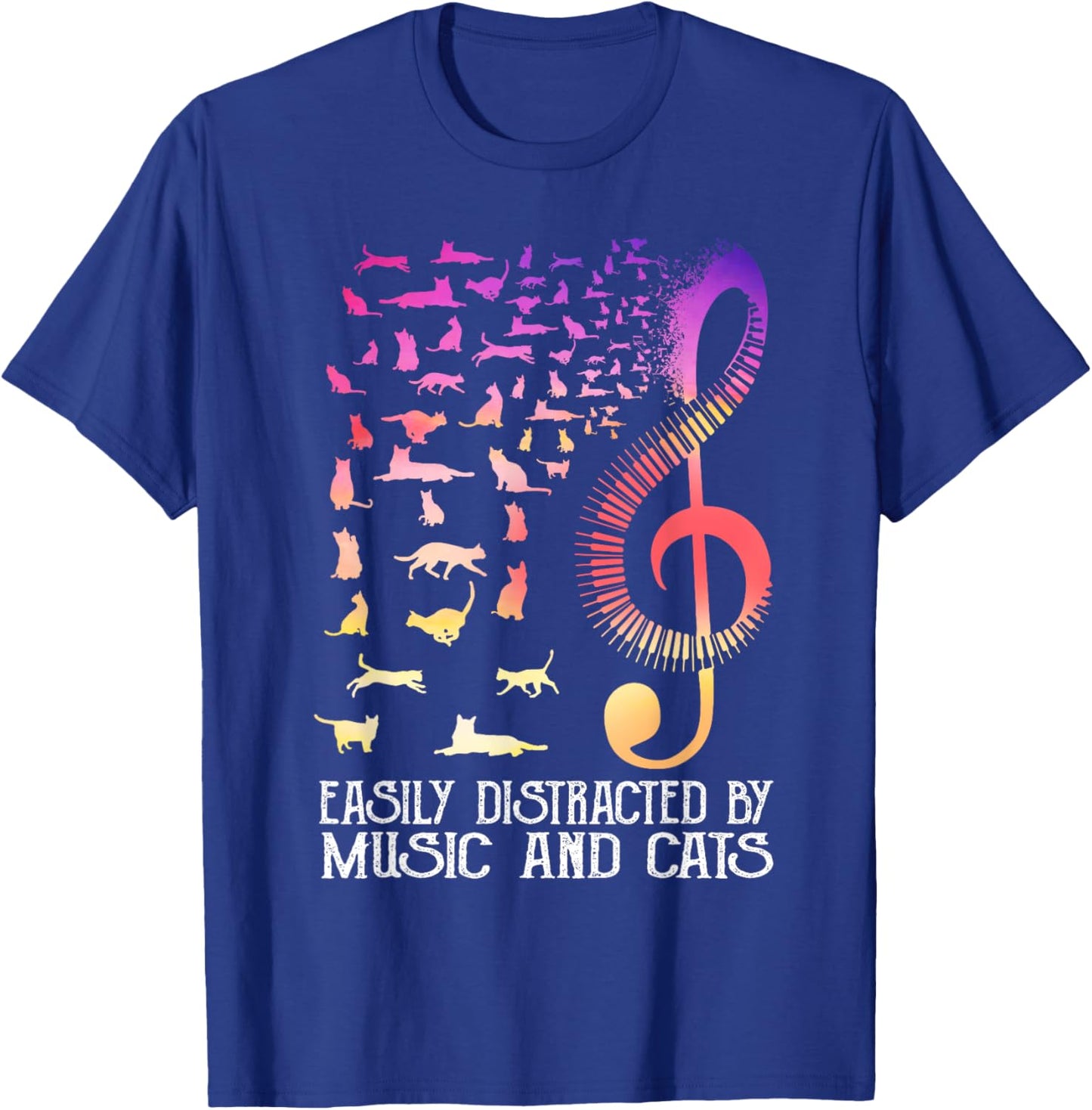 Easily distracted by music and cats for book lovers T-Shirt - T-Shirt | Royal