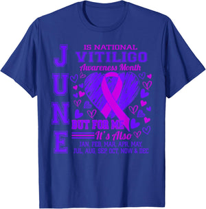 June is National Vitiligo Awareness Month Purple Ribbon T-Shirt - T-Shirt | Royal