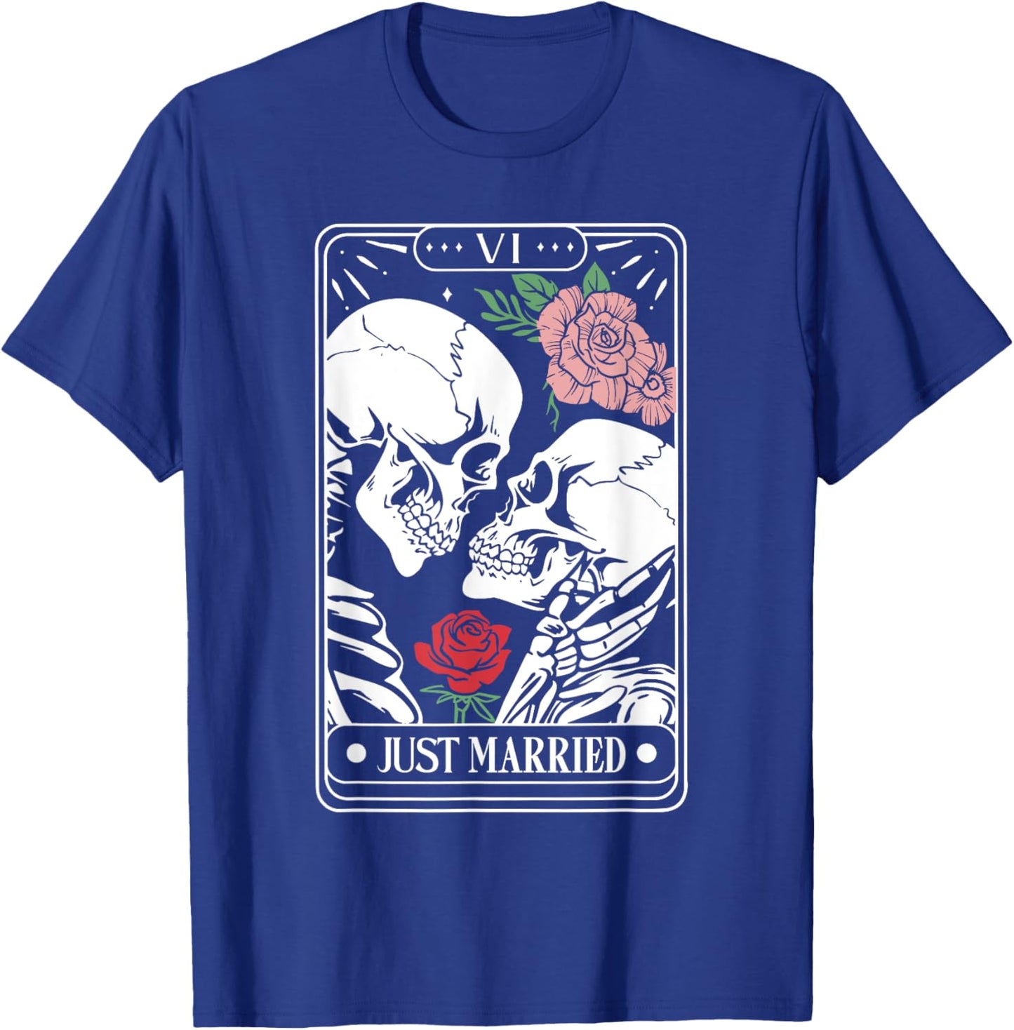 Just Married Tarot Card Halloween Skeleton Couple Matching T-Shirt - T-Shirt | Royal