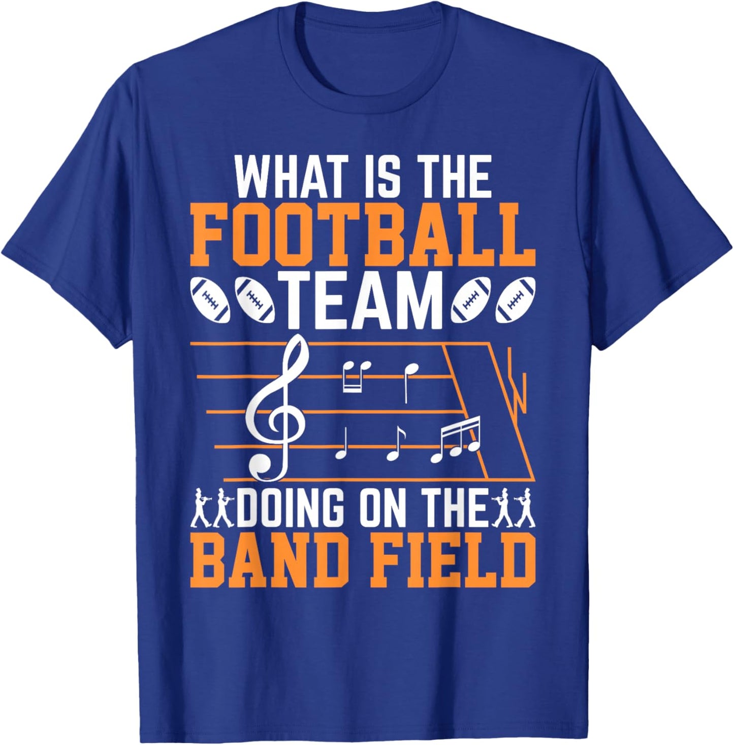 Marching Band Musician Musical Performance Gifts -Adults and Kids Black Small Football Team Doing On Band Field Modern Casual T-Shirt - T-Shirt | Royal