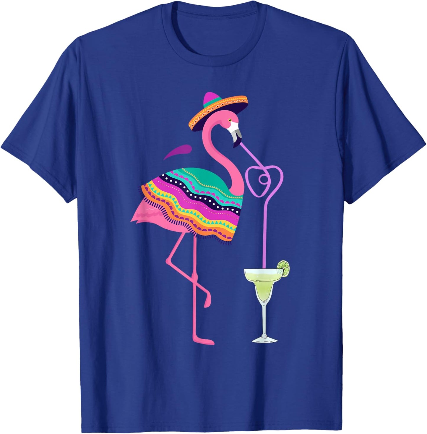 Flamingo Drinking Margarita Mexican Poncho Cinco De Mayo T-Shirt - T-Shirt | Royal