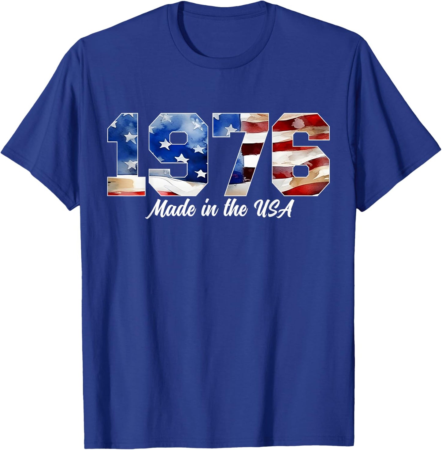 50th Birthday 1976 American Flag Born in 1976 USA Pride T-Shirt - T-Shirt | Royal