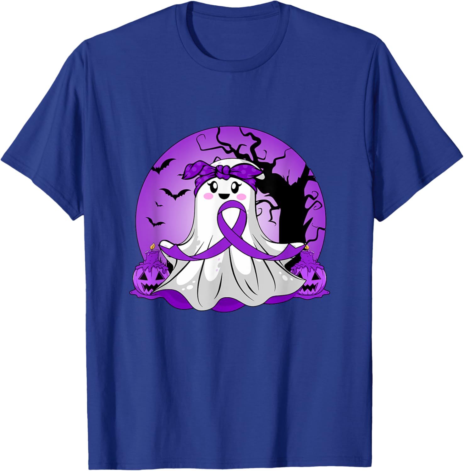 Pancreatic Cancer Halloween Ghost Purple Ribbon Awareness T-Shirt - T-Shirt | Royal