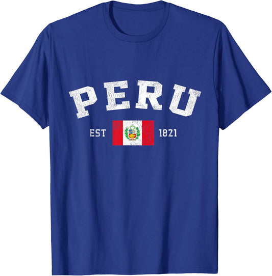 Peru Est. 1821 Peruvian Flag Independence Day T-Shirt - T-Shirt | Royal