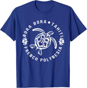 French Polynesia Bora Bora Tahiti Hibiscus Turtle T-Shirt - T-Shirt | Royal