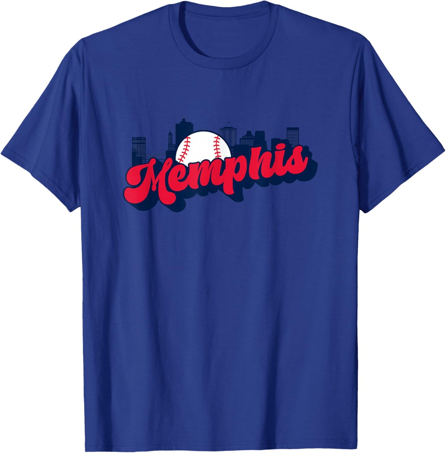Memphis Baseball Vintage City Skyline Baseball Lover T-Shirt - T-Shirt | Royal