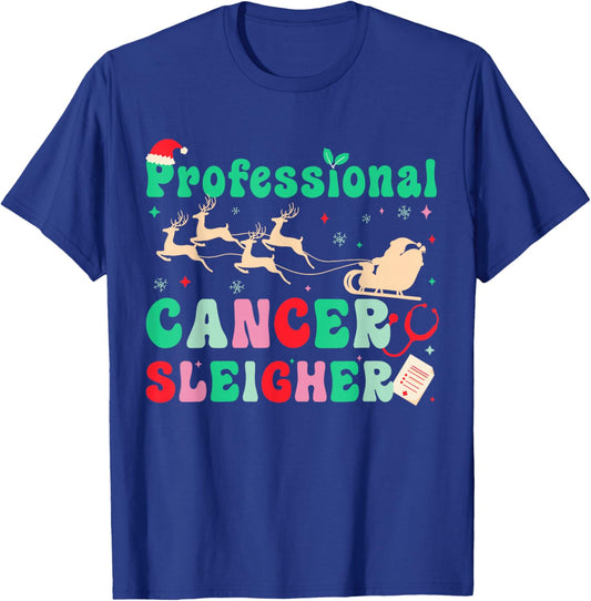 Groovy Professional Cancer Sleigher Oncology Nurse Christmas T-Shirt - T-Shirt | Royal
