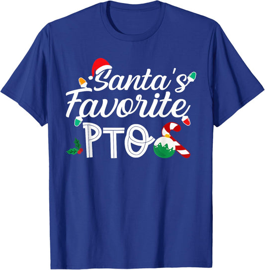 Santa's Favorite PTO Funny Christmas Saying Lights Santa Hat T-Shirt - T-Shirt | Royal