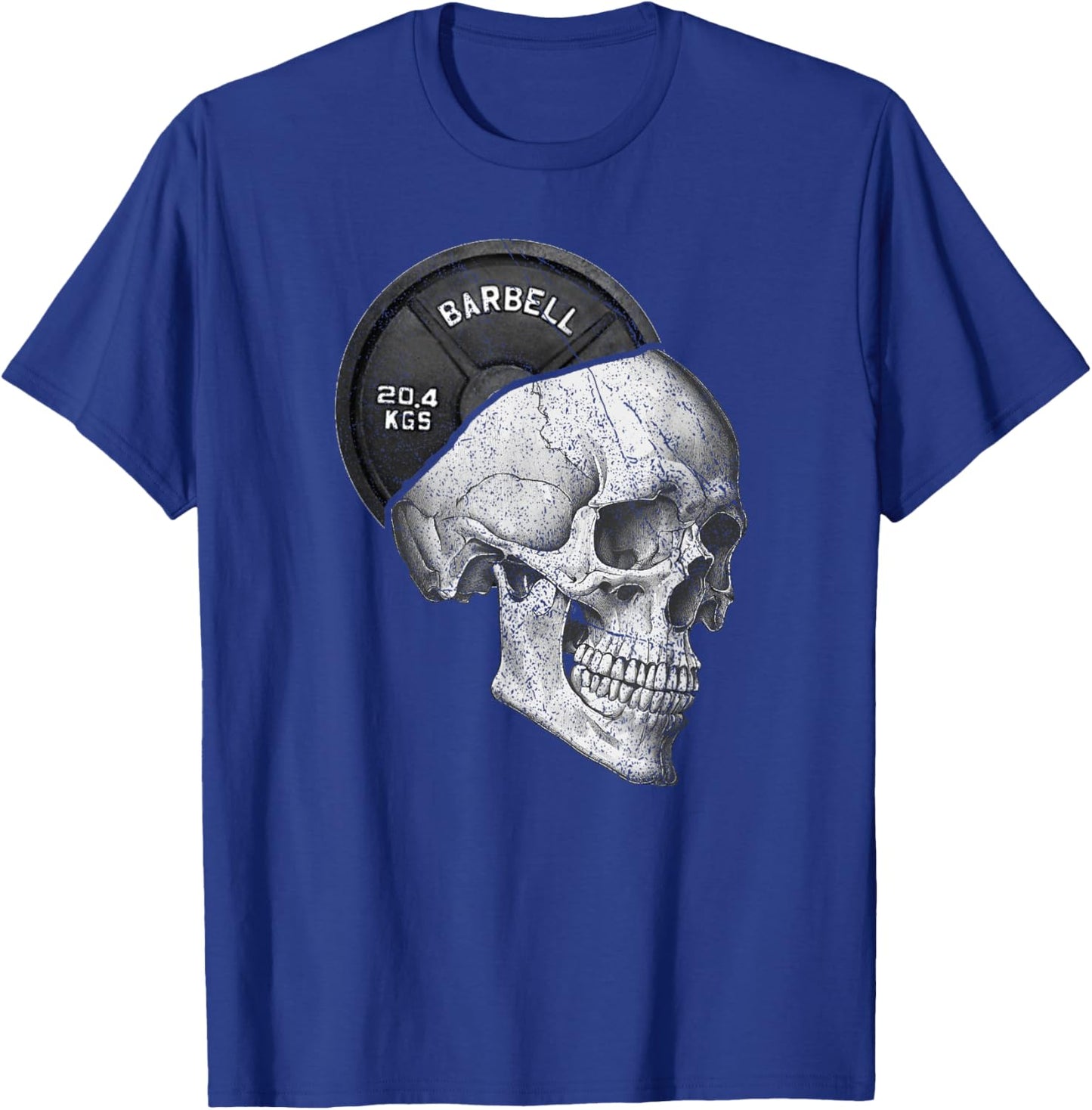 Funny Skull Weightlifting Gym Print T-Shirt - T-Shirt | Royal