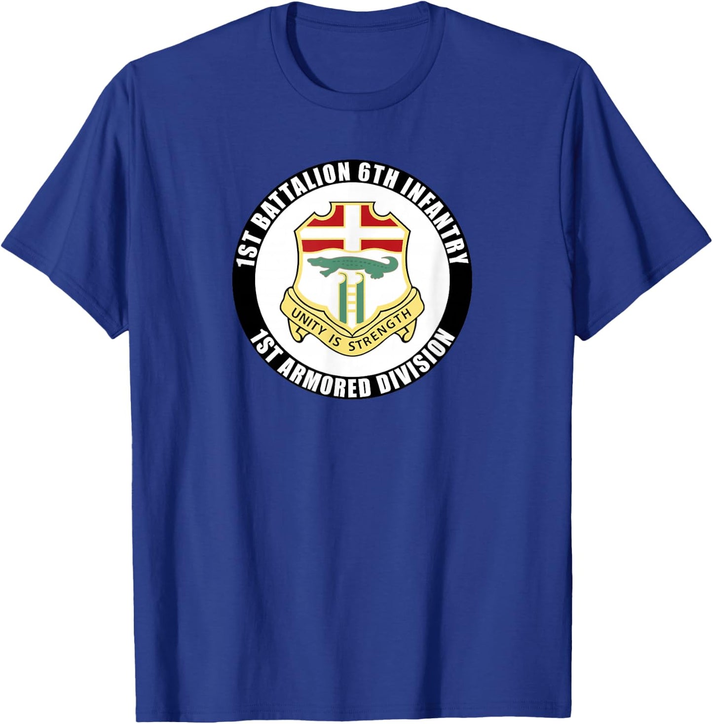 SoldierTees 1st Battalion 6th Infantry 1st Armored Division Veteran -Adults Black Cotton 100% Short Sleeve Classic Fit Small T-Shirt - T-Shirt | Royal