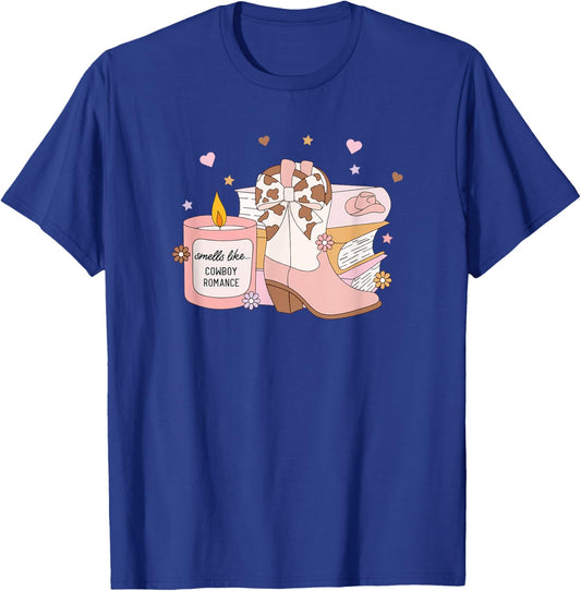 Smells Like Cowboy Romance, Funny Book Lover T-Shirt - T-Shirt | Royal
