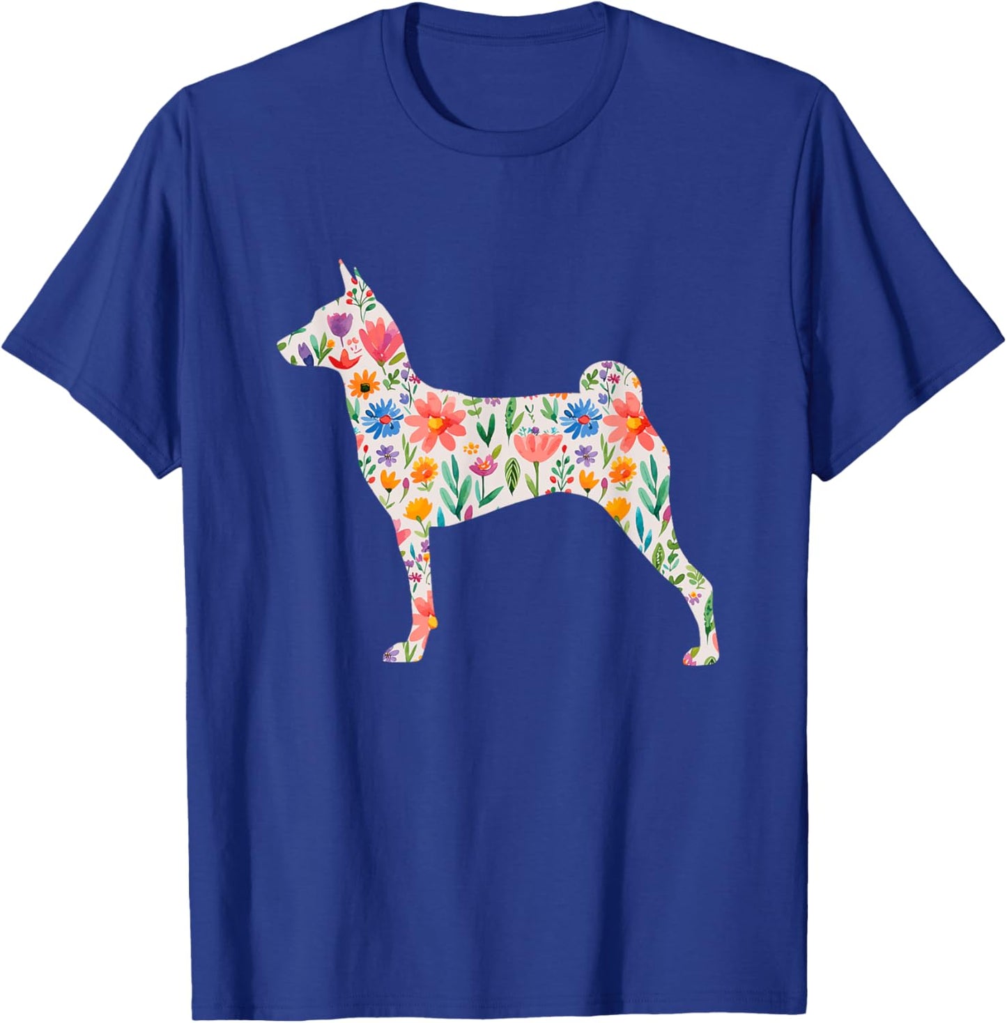 Miller Sye Basenji Dog Watercolor Flowers - Black, Small, -Adults, Short Sleeve, Classic Fit T-Shirt - T-Shirt | Royal
