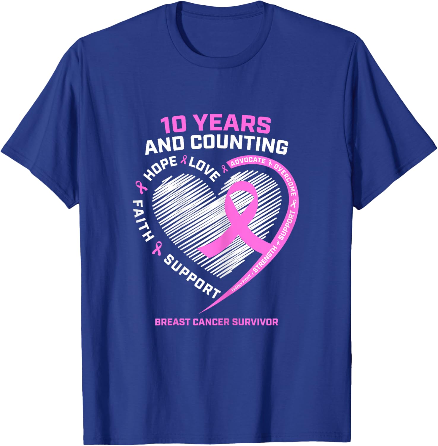 10 Year Breast Cancer Survivor Gifts Cancer Free T-Shirt - T-Shirt | Royal