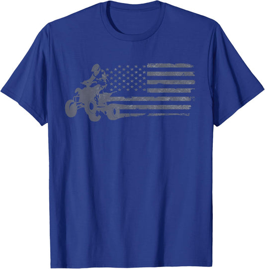 ATV Quad Four Wheeler Bike Rider American Flag Distressed T-Shirt - T-Shirt | Royal
