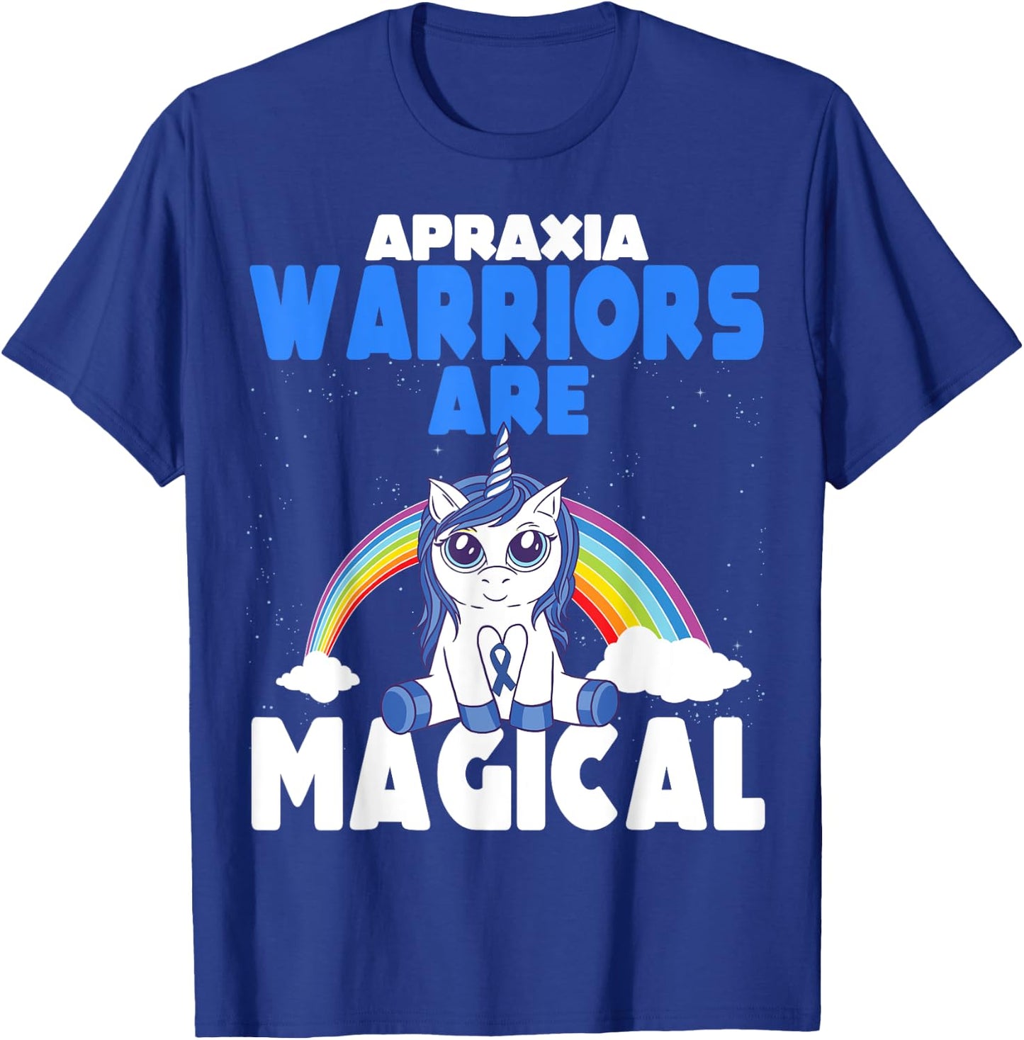 Apraxia Awareness Blue Ribbon Cute Magical Unicorn T-Shirt - T-Shirt | Royal