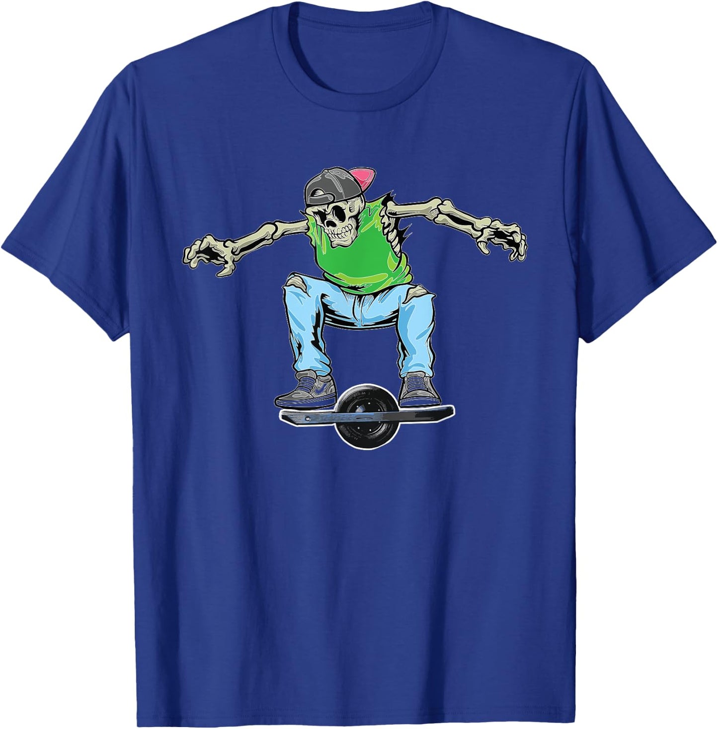 Skating Dabbing Skeleton On Onewheel Skateboard T-Shirt - T-Shirt | Royal