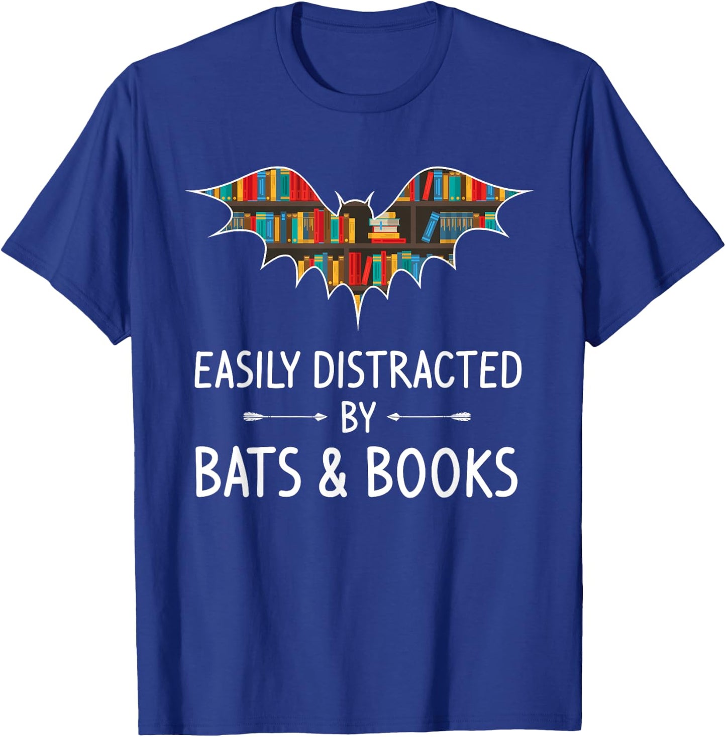 Easily Distracted By Bats & Books Lover Gift Flying animal T-Shirt - T-Shirt | Royal