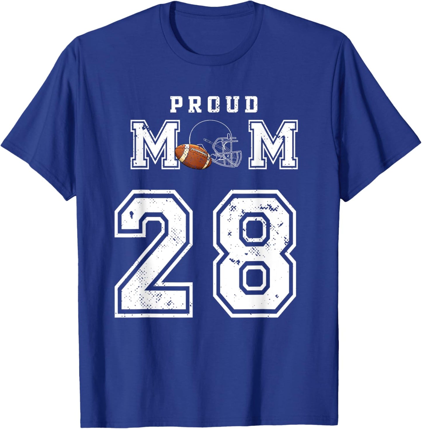 Custom Proud Football Mom Number 28 Personalized T-Shirt - T-Shirt | Royal