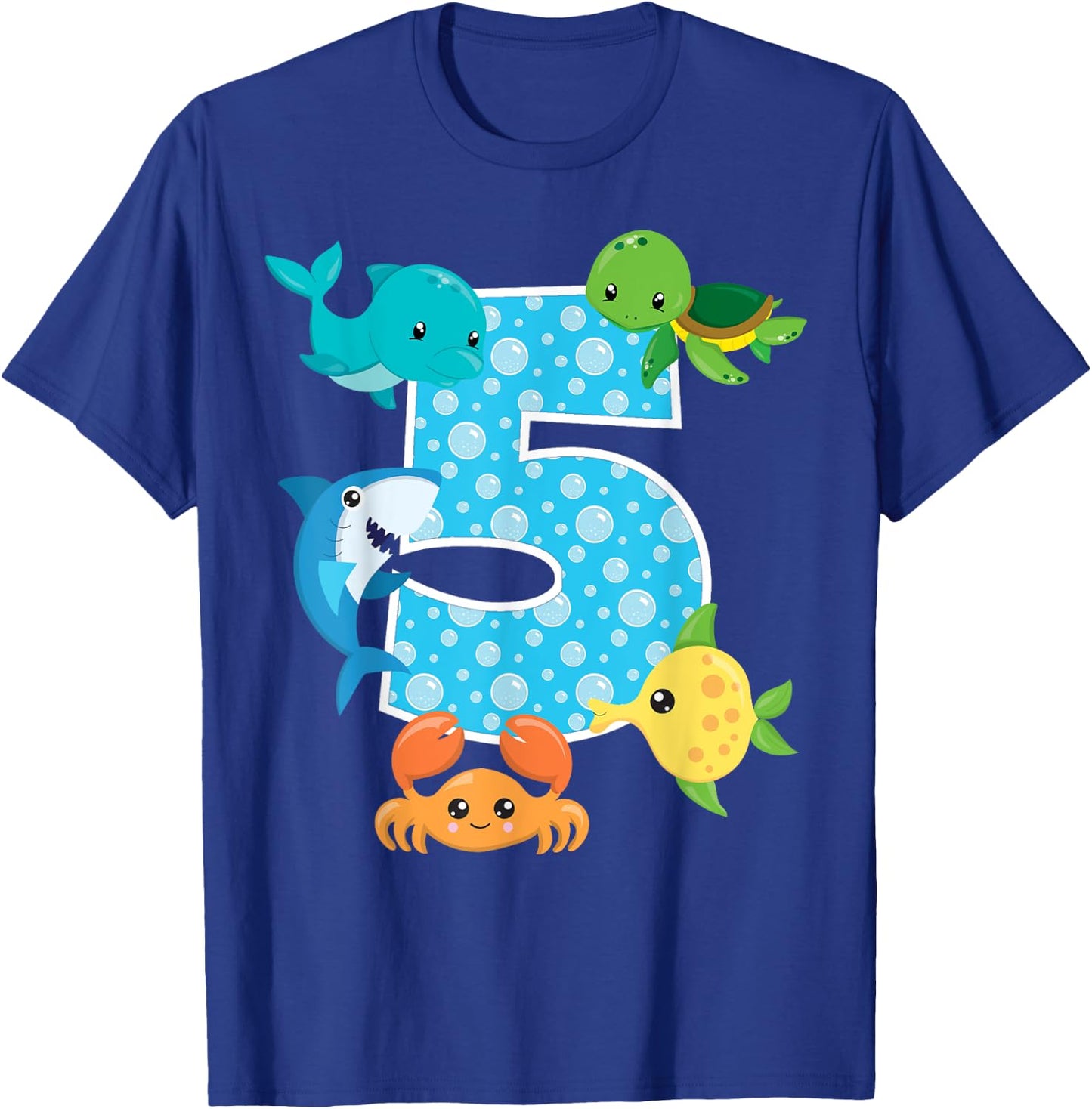 5th Birthday Party 5 Year Old Sea Fish Aquarium Birthday Boy T-Shirt - T-Shirt | Royal