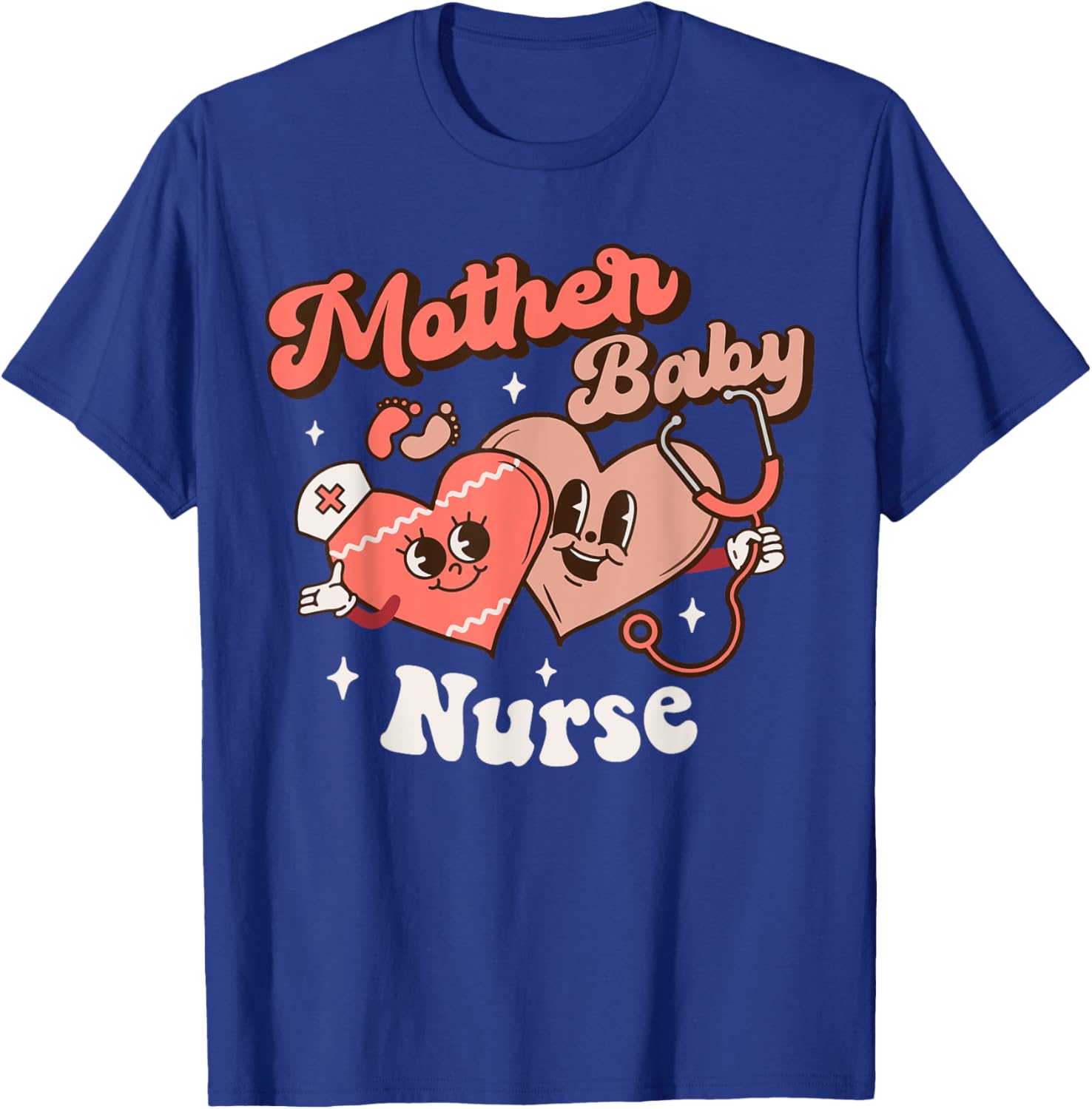 Mother Baby Squad Postpartum Nurse Groovy Nursing Valentines T-Shirt - T-Shirt | Royal
