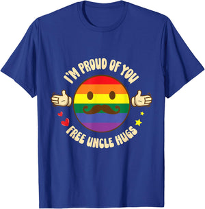 Hands Hearts Beard Man Face I'm Proud Of You Free Uncle Hugs T-Shirt - T-Shirt | Royal