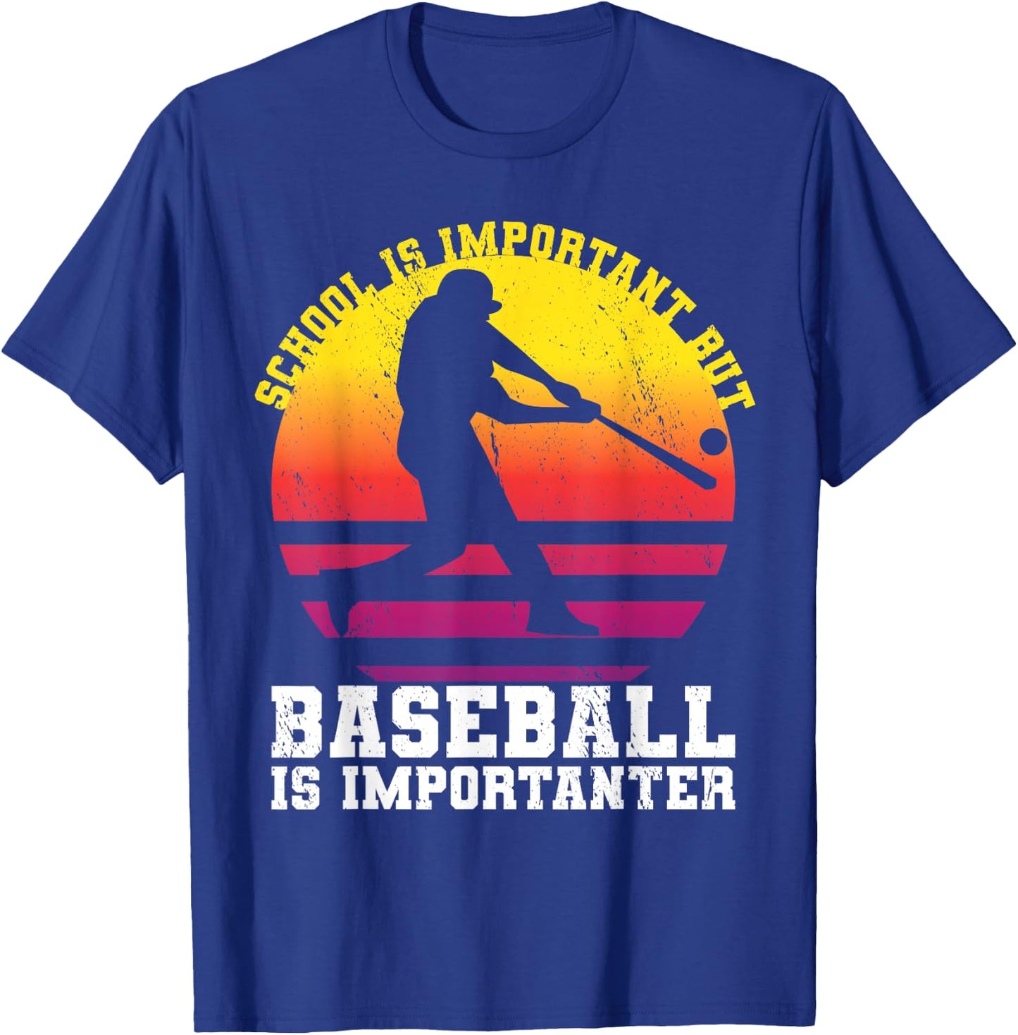 School Is Important But Baseball Is Importanter Youth Sunset T-Shirt - T-Shirt | Royal
