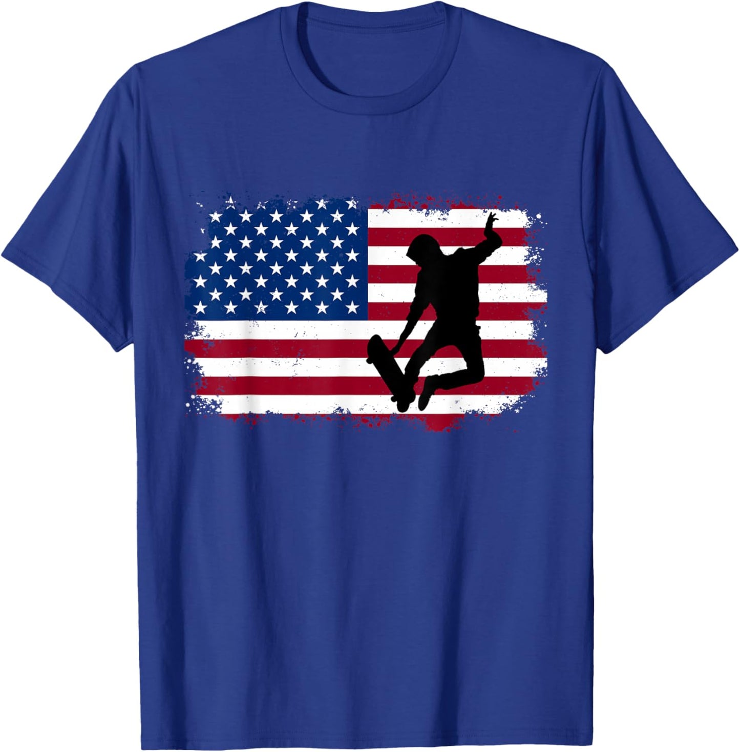 Skateboarding Skater Skate Board American Flag Men Boys T-Shirt - T-Shirt | Royal