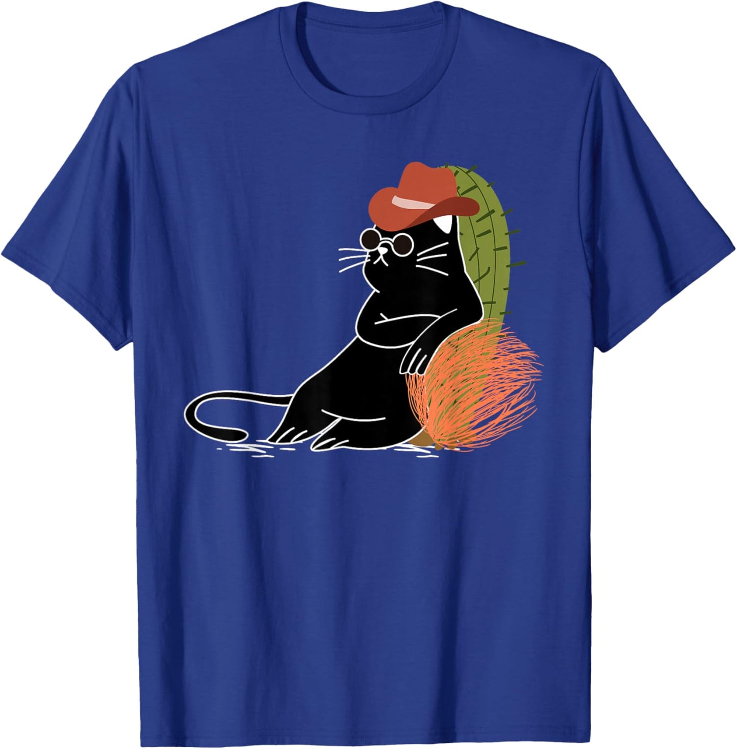 Relaxed Cowboy Cat Amidst Cactus and Wild West Tumbleweeds T-Shirt - T-Shirt | Royal