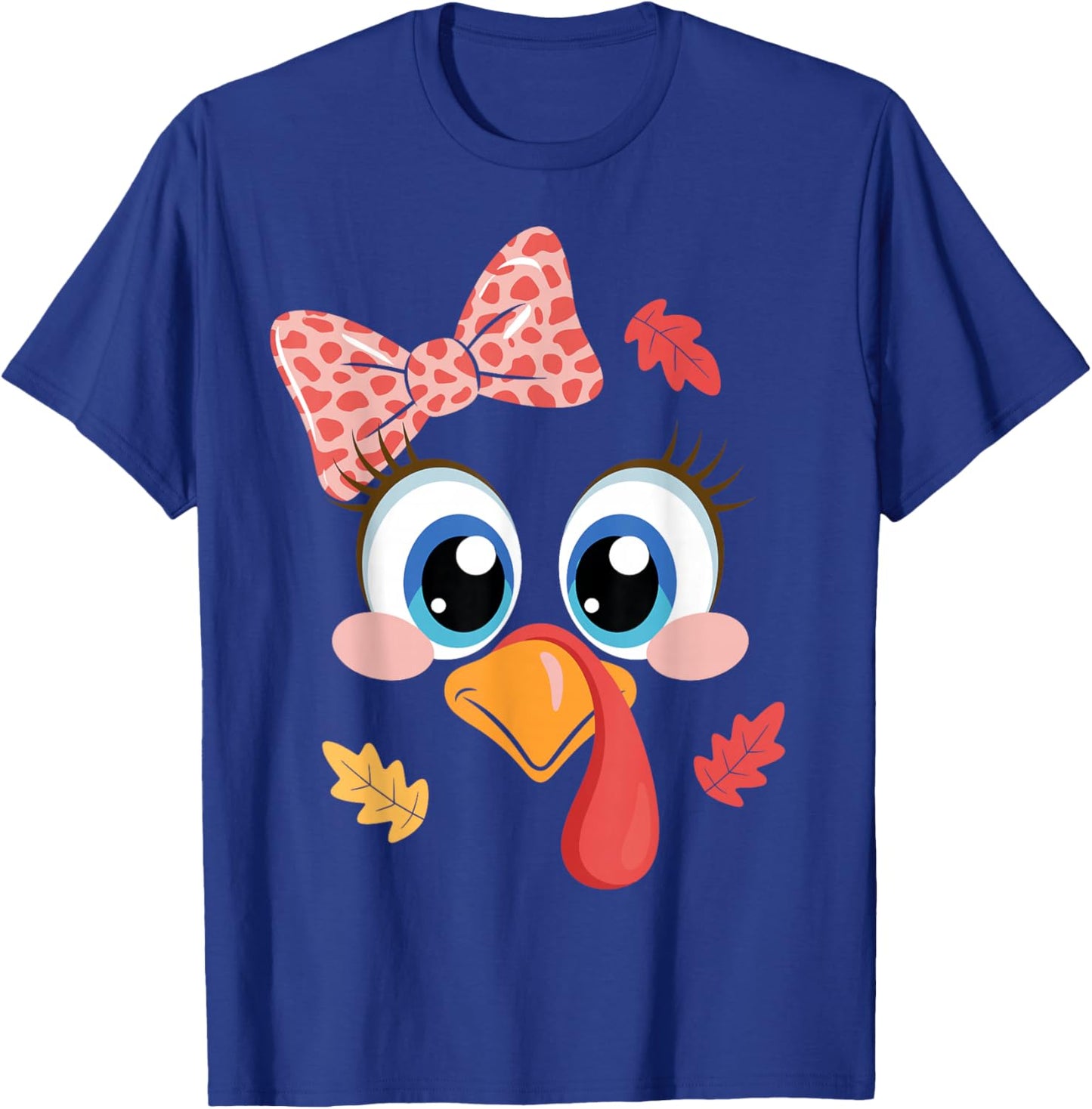 Turkey Face Leopard Bow Thanksgiving Costume Girl T-Shirt - T-Shirt | Royal