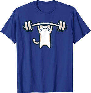Cat Powerlifting Weightlifting Gym Workout T-Shirt - T-Shirt | Royal