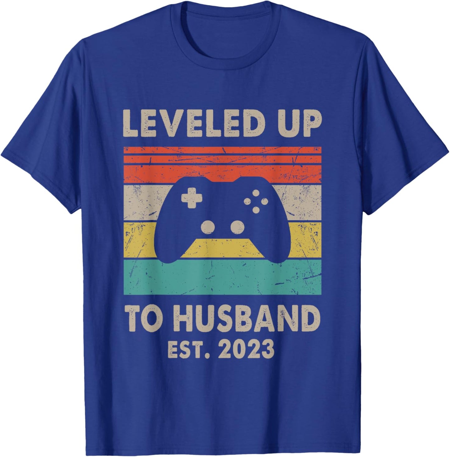 Promoted To Husband Est 2023 - Leveled Up To Husband Retro T-Shirt - T-Shirt | Royal
