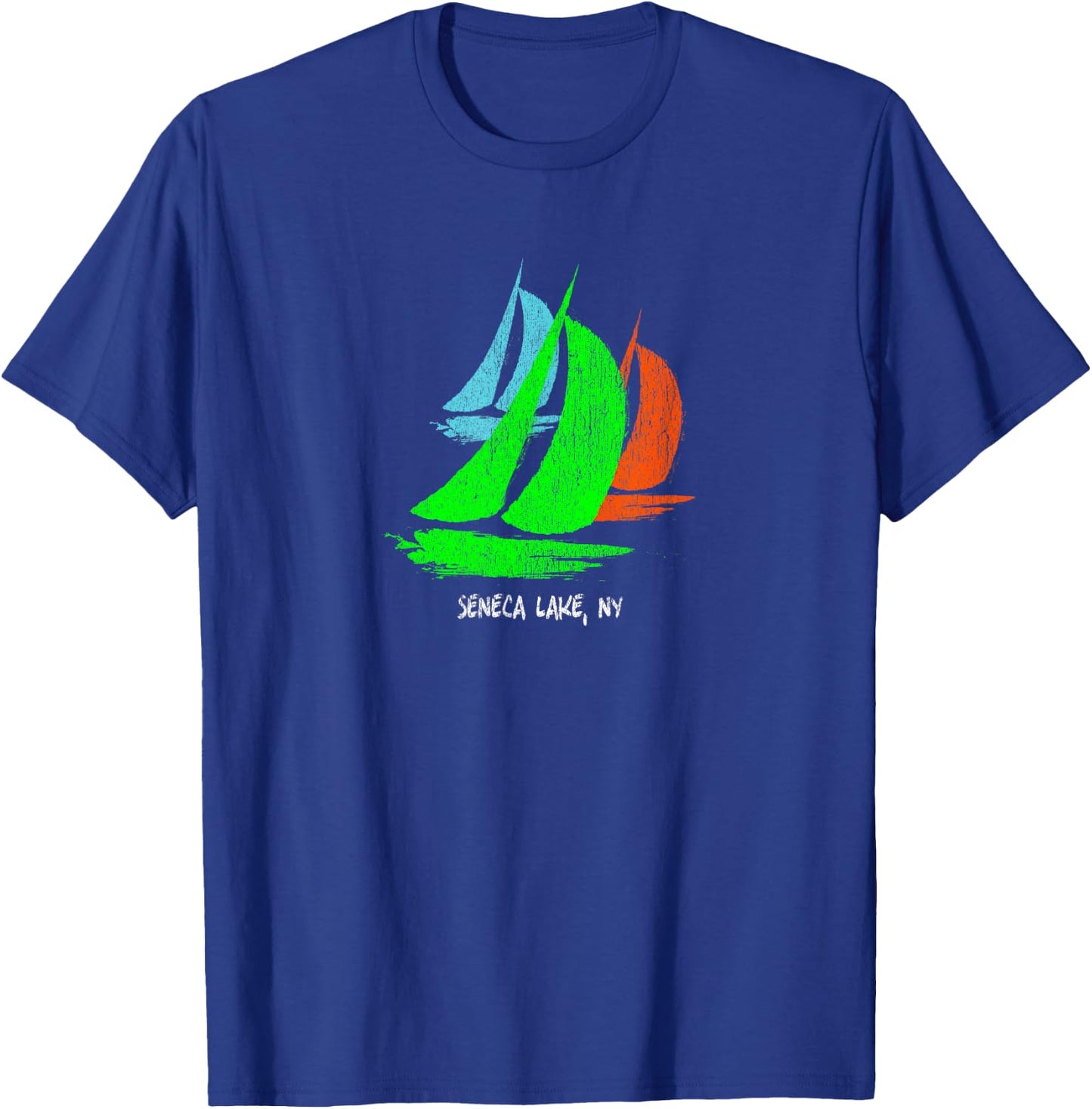 Vintage 80's 90's Style Seneca Lake, NY Sailing T-Shirt - T-Shirt | Royal
