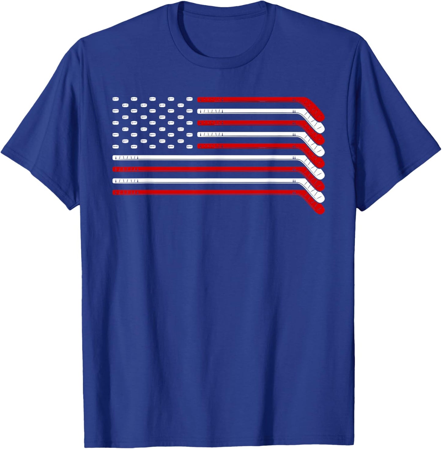 Ice Hockey Goalie Gift USA Flag Hockey Stick Ice Hockey T-Shirt - T-Shirt | Royal
