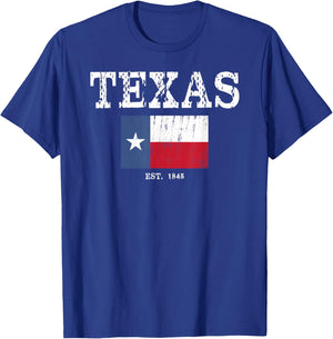 Texas State Map Flag Distressed T-Shirt - T-Shirt | Royal