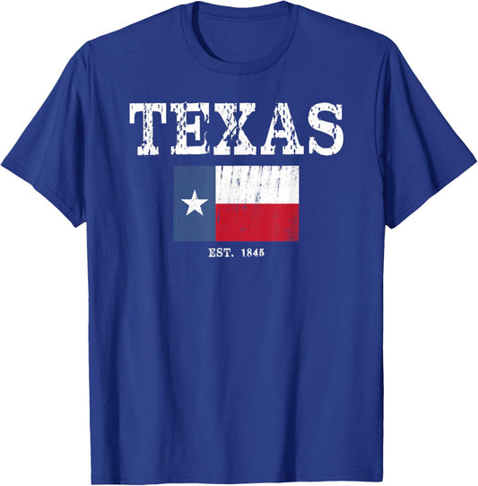Texas State Map Flag Distressed T-Shirt - T-Shirt | Royal