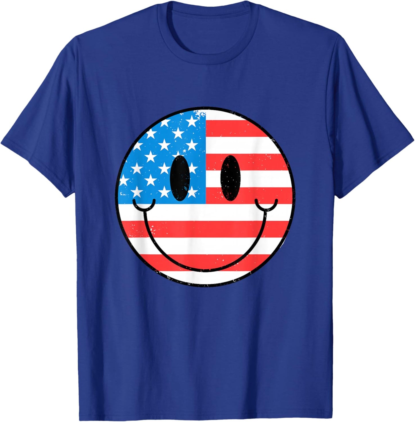 USA Happy Face Smile American Flag 4th Of July T-Shirt - T-Shirt | Royal