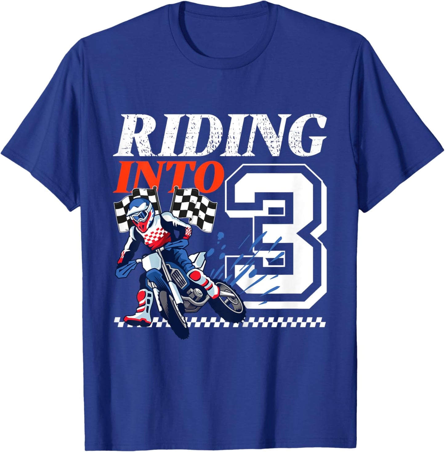 Kids Dirt Bike Riding into 3 Years Motocross 3rd Birthday Party T-Shirt - T-Shirt | Royal