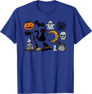 Halloween Jack O'Lantern, Bat, Cat Ghost Moon Spider T-Shirt - T-Shirt | Royal