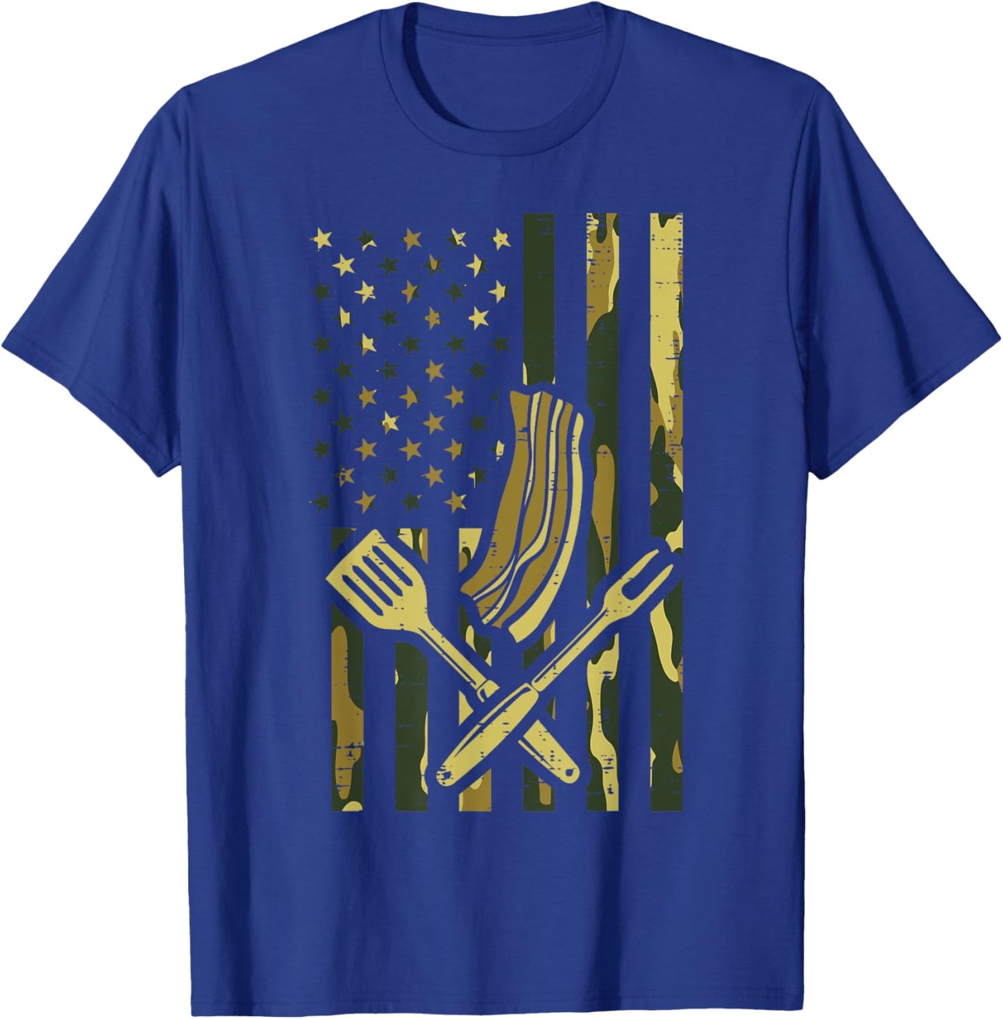 Camo US Flag Bbq Meat Grill Barbecue Patriot Men Women Kids T-Shirt - T-Shirt | Royal