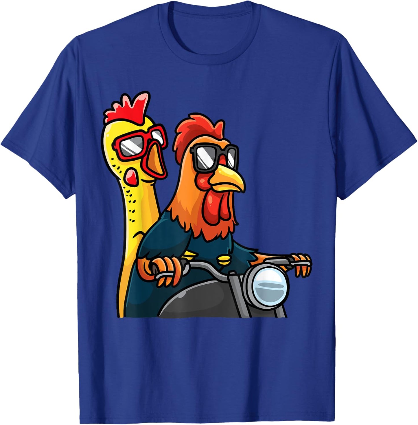 Chicken And Rubber Chicken Riding A Motorcycle Motorbike T-Shirt - T-Shirt | Royal
