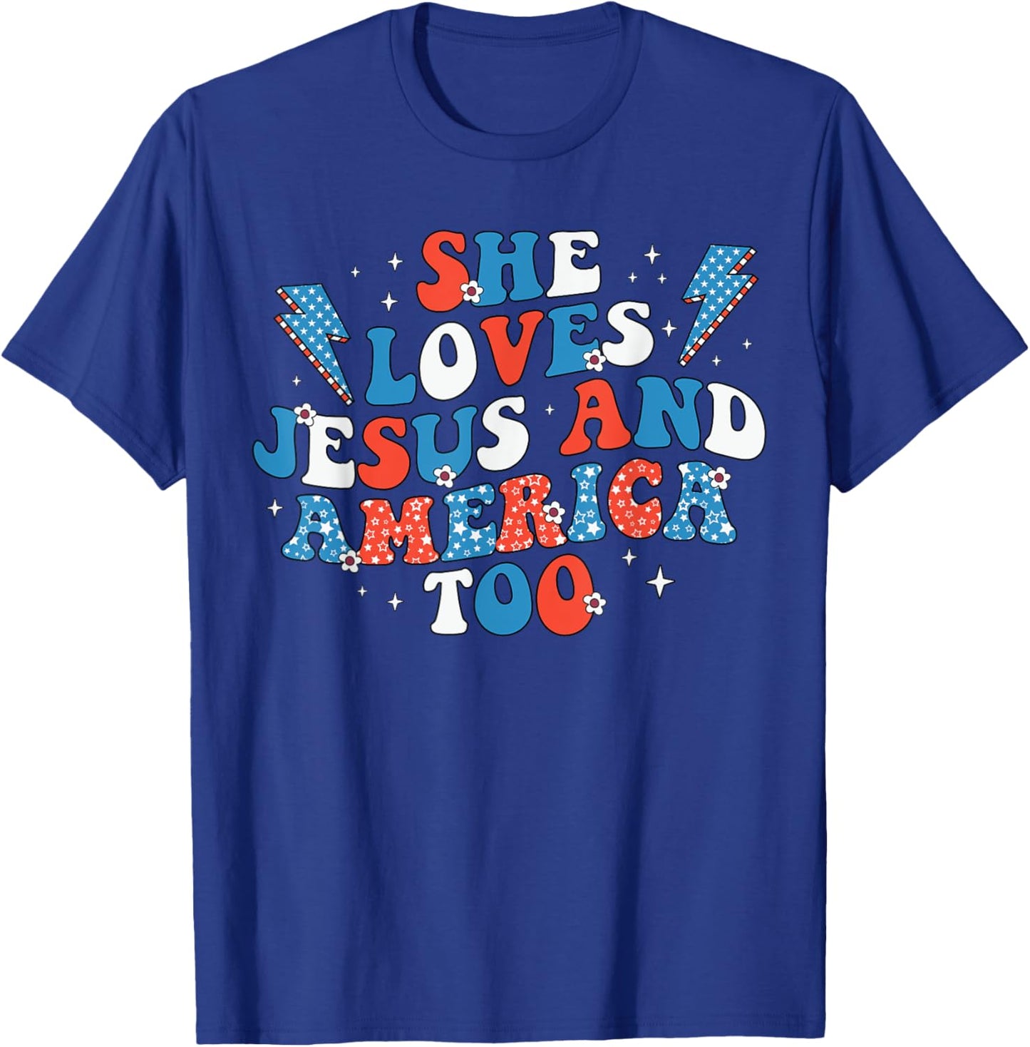 She Loves Jesus And America Too Flag Christian 4th Of July Men T-Shirt - T-Shirt | Royal