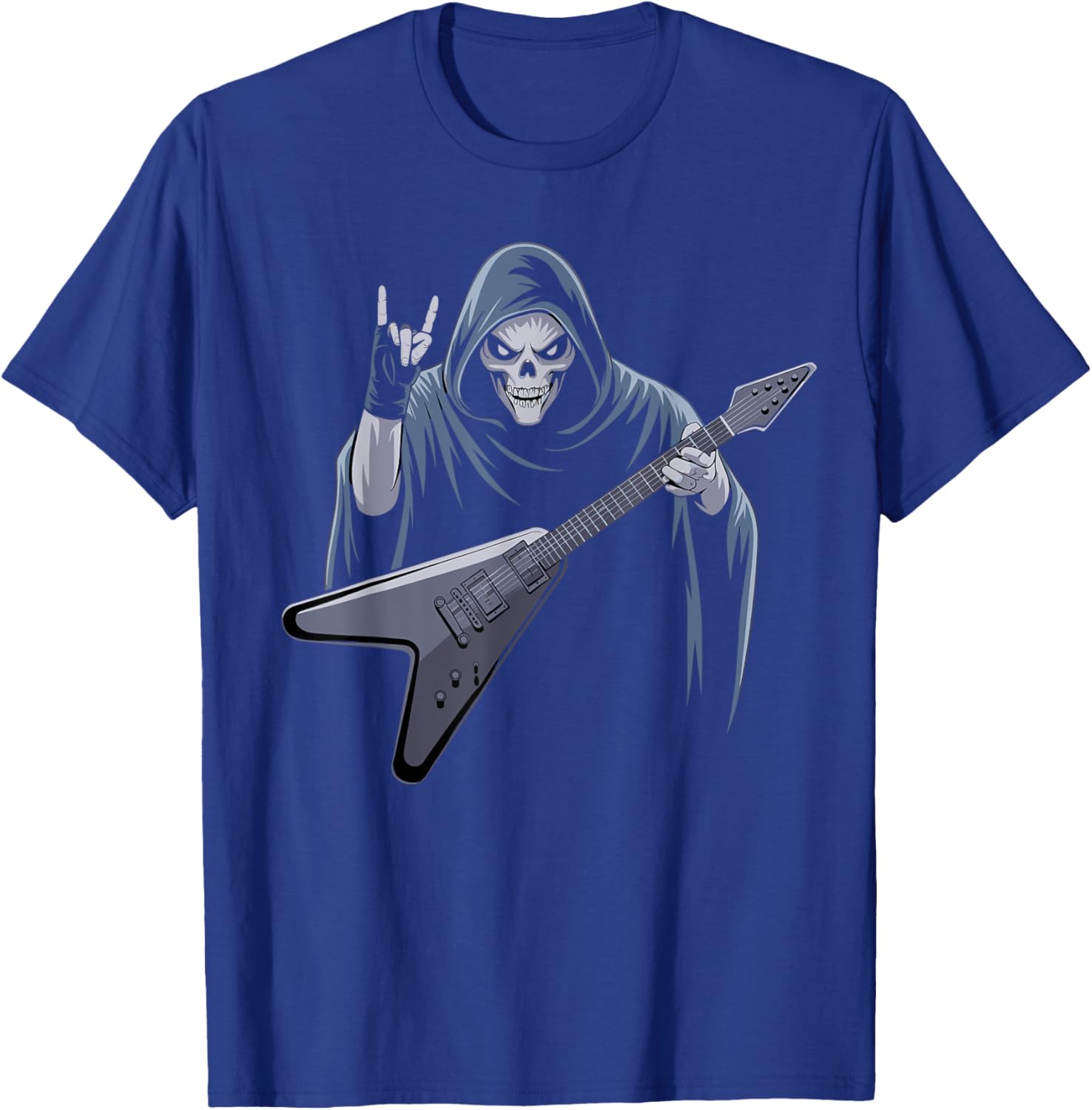 Skeleton Skull Guitar Rock On Heavy Metal Devil Horns Music T-Shirt - T-Shirt | Royal