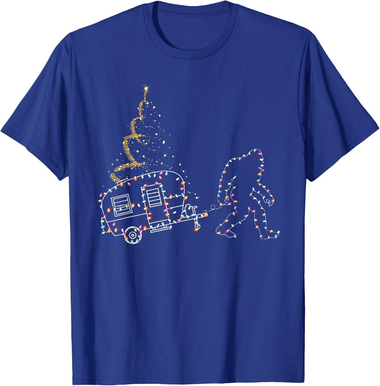 Bigfoot With Camping Car Light Christmas T-Shirt - T-Shirt | Royal